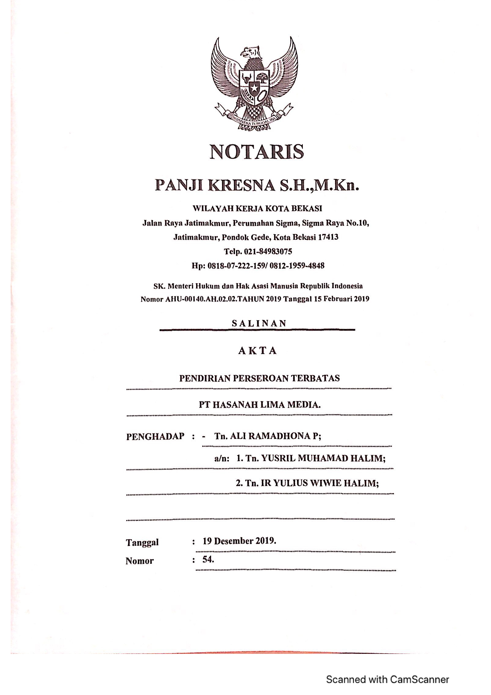 notary act PT Hasanah Lima Media
